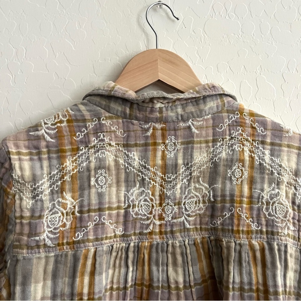 FREE PEOPLE Magical Plaid Yellow Embroidered Shirt - Picture 10 of 10